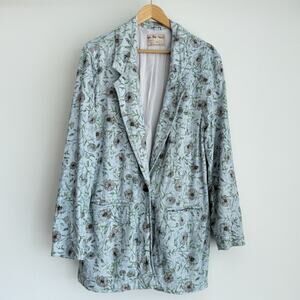 Free People Blazer Medium Floral Print Linen Blend Beckett Oversized‎ Cottage